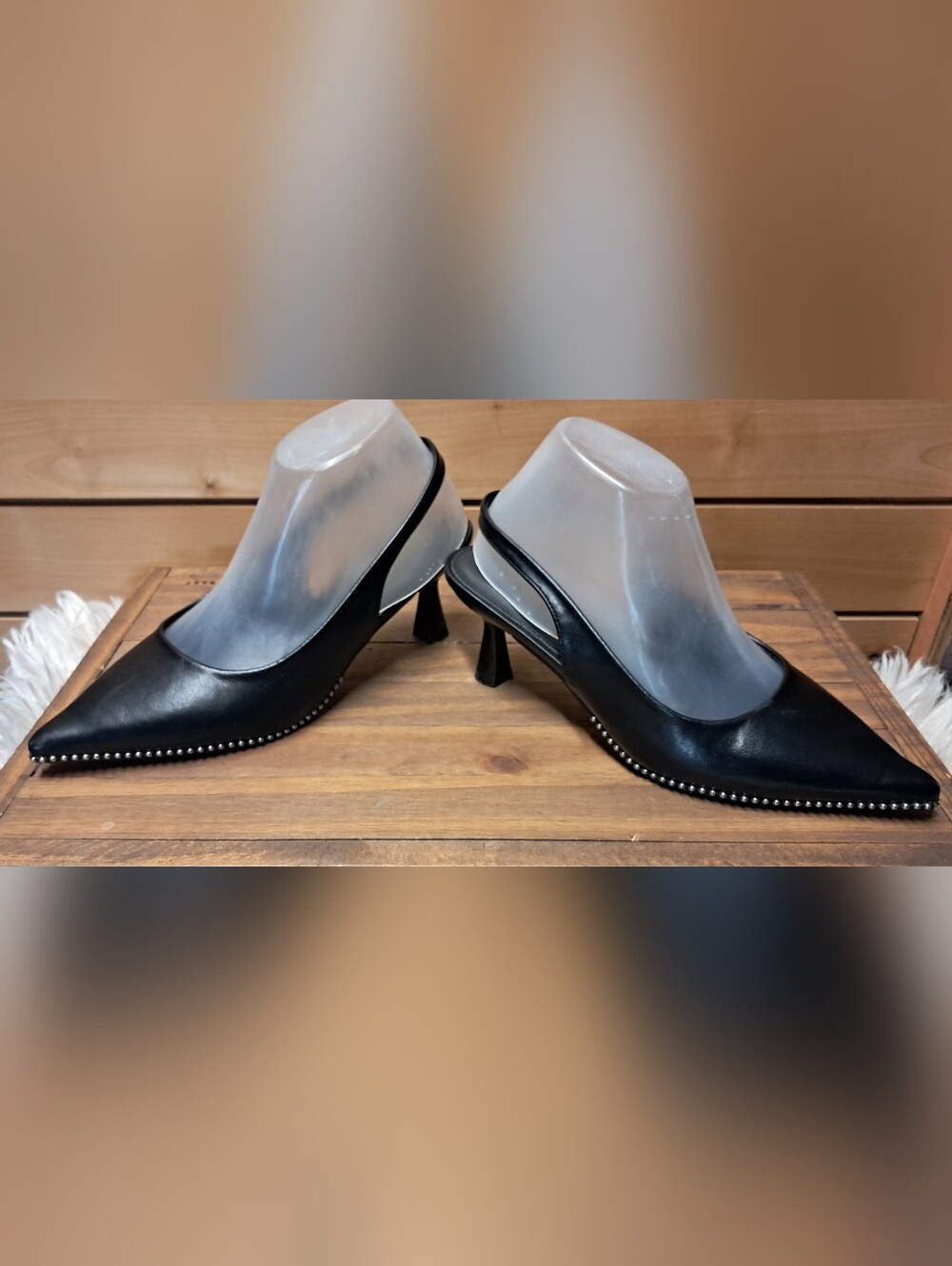 JASON WU Black Leather Pointed Toe Slingback Heels – Size 8.5